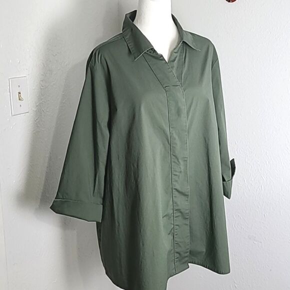 Martha Stewart Army Green High-Low Buttondown Blouse, Size XL - Picture 3 of 11